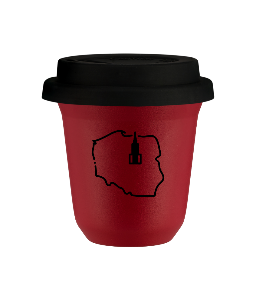 Tasse 150 ml ROUGE "Pologne (noir)", avec couvercle noir