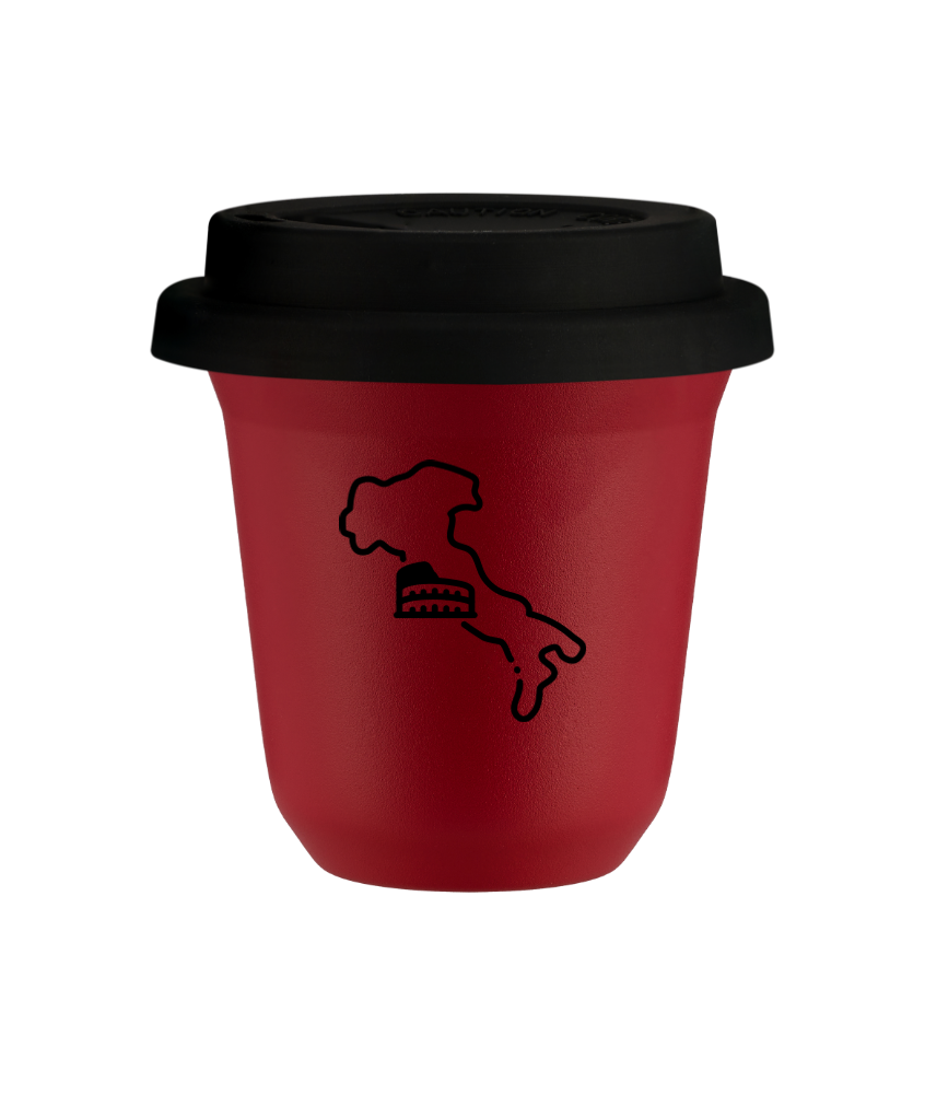 Tasse 150 ml ROUGE "Italie (noir)", avec couvercle noir