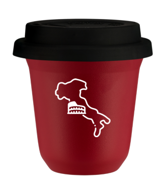 Tasse 150 ml ROUGE "Italie (blanc)", avec couvercle noir Tasse 150 ml ROUGE "Italie (blanc)", avec couvercle noir
