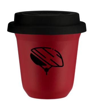 Tasse 150 ml ROUGE "Casque (noir)", avec couvercle noir Tasse 150 ml ROUGE "Casque (noir)", avec couvercle noir