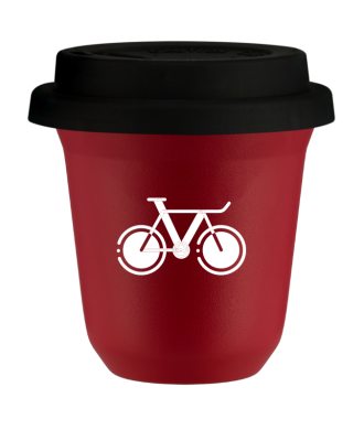 Tasse 150 ml ROUGE "Vélo 1 (blanc)", avec couvercle noir Tasse 150 ml ROUGE "Vélo 1 (blanc)", avec couvercle noir
