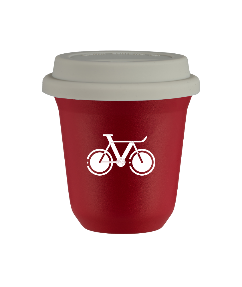 Tasse 150 ml ROUGE "Vélo 1 (blanc)", avec couvercle blanc