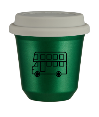 Tasse 80 ml VERT MÉTALLIQUE "Bus (noir)", avec couvercle blanc Tasse 80 ml VERT MÉTALLIQUE "Bus (noir)", avec couvercle blanc
