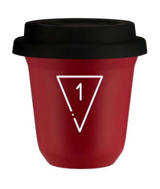 Tasse 150 ml ROUGE "1 (blanc)", avec couvercle noir Tasse 150 ml ROUGE "1 (blanc)", avec couvercle noir