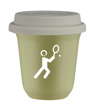 Tasse 150 ml PISTACHE "Tennis 1 (blanc)", avec couvercle blanc Tasse 150 ml PISTACHE "Tennis 1 (blanc)", avec couvercle blanc
