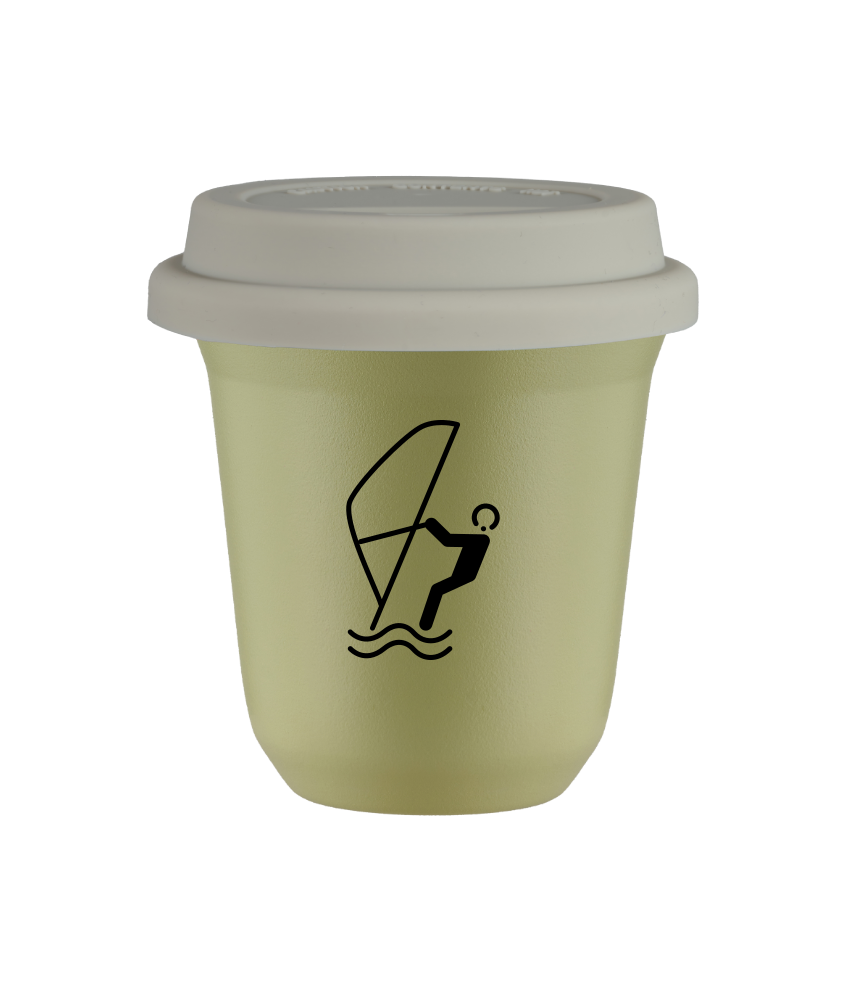 Tasse 150 ml PISTACHE "Sports nautiques (noir)", avec couvercle blanc
