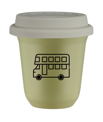 Tasse 150 ml PISTACHE "Bus", avec couvercle blanc Tasse 150 ml PISTACHE "Bus", avec couvercle blanc