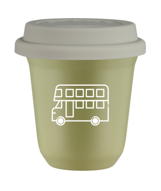 Tasse 150 ml PISTACHE "Bus (blanc)", avec couvercle blanc Tasse 150 ml PISTACHE "Bus (blanc)", avec couvercle blanc
