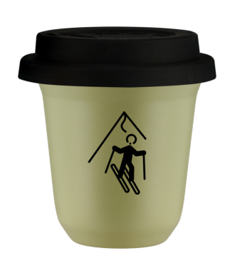 Tasse 150 ml PISTACHE "Ski", avec couvercle noir Tasse 150 ml PISTACHE "Ski", avec couvercle noir