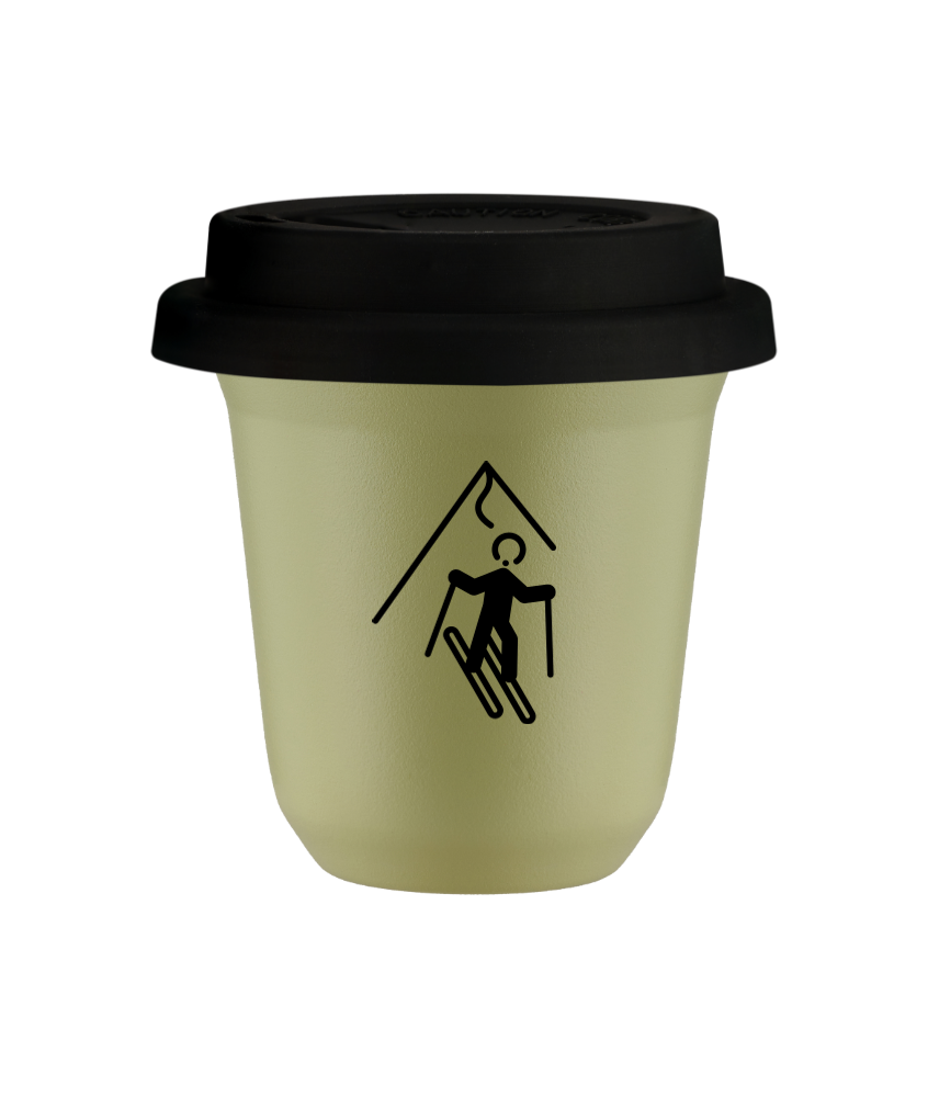Tasse 150 ml PISTACHE "Ski", avec couvercle noir