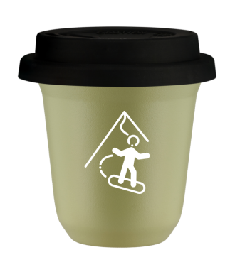 Tasse 150 ml PISTACHE "Snowboard (blanc)", avec couvercle noir Tasse 150 ml PISTACHE "Snowboard (blanc)", avec couvercle noir