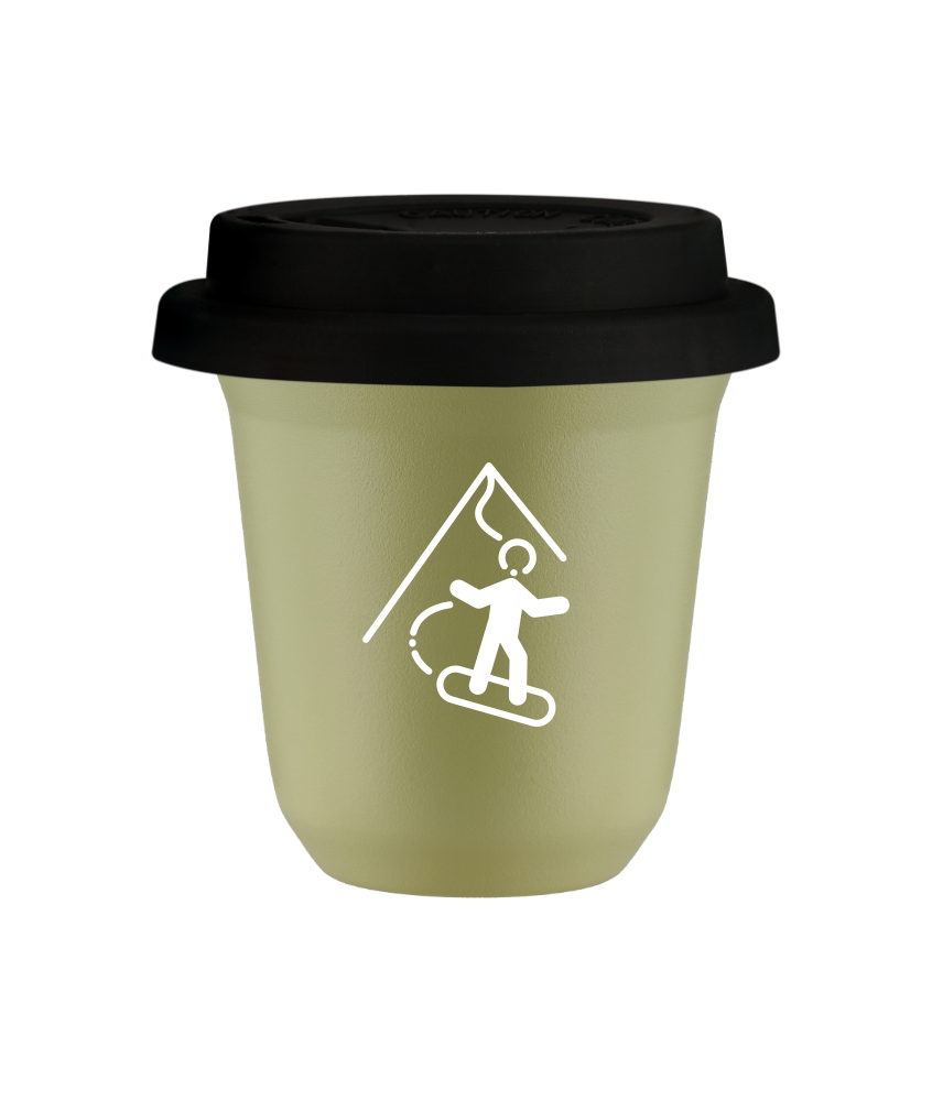 Tasse 150 ml PISTACHE "Snowboard (blanc)", avec couvercle noir