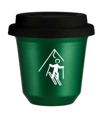 Tasse 80 ml VERT MÉTALLIQUE "Ski (blanc)", avec couvercle noir Tasse 80 ml VERT MÉTALLIQUE "Ski (blanc)", avec couvercle noir