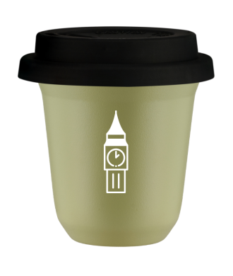 Tasse 150 ml PISTACHE "BIG BEN (blanc)", avec couvercle noir Tasse 150 ml PISTACHE "BIG BEN (blanc)", avec couvercle noir