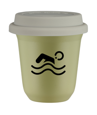 Tasse 150 ml PISTACHE "Natation (noir)", avec couvercle blanc Tasse 150 ml PISTACHE "Natation (noir)", avec couvercle blanc