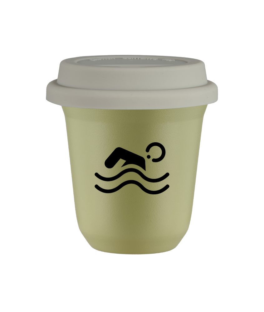 Tasse 150 ml PISTACHE "Natation (noir)", avec couvercle blanc
