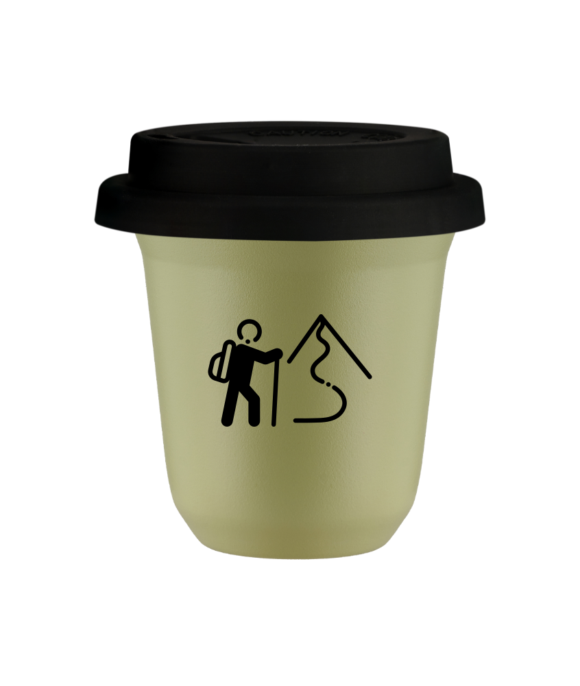 Tasse 150 ml PISTACHE "Escalade 2", avec couvercle noir