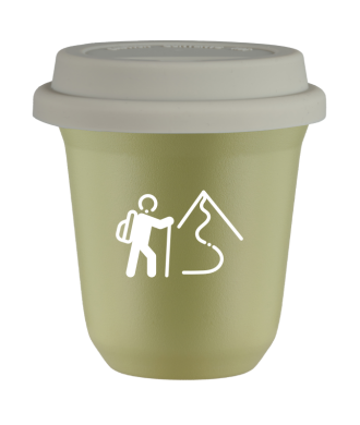 Tasse 150 ml PISTACHE "Escalade 2 (blanc)", avec couvercle blanc Tasse 150 ml PISTACHE "Escalade 2 (blanc)", avec couvercle blanc