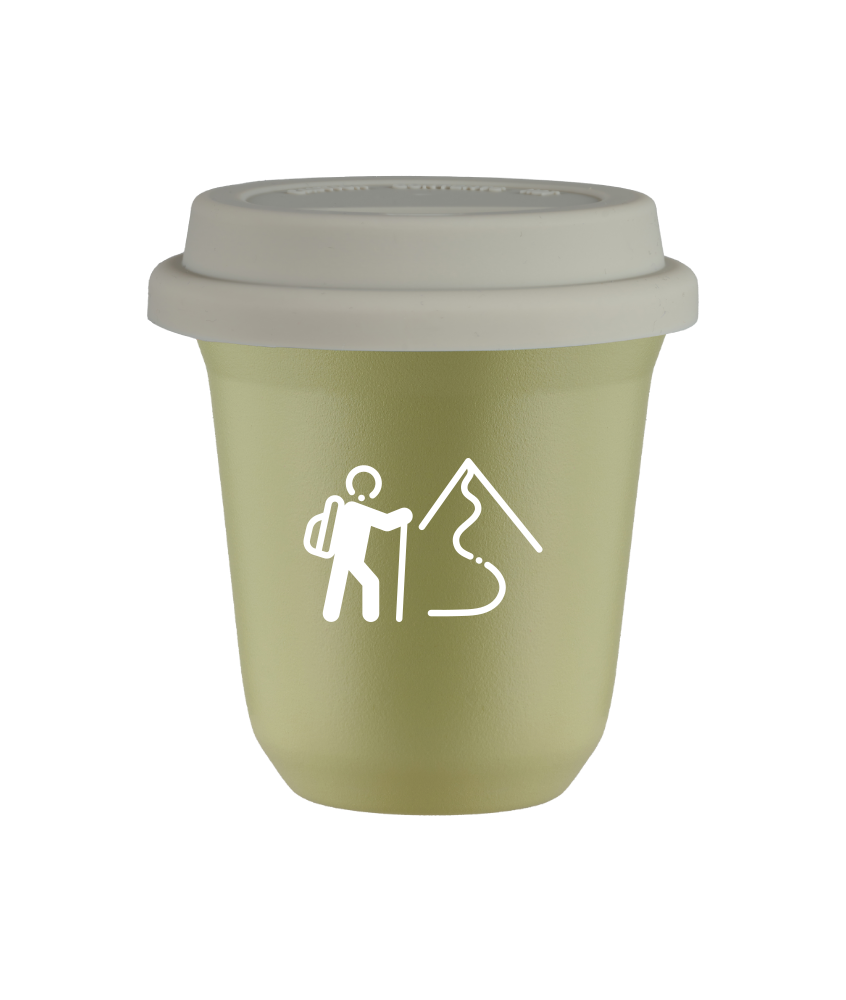 Tasse 150 ml PISTACHE "Escalade 2 (blanc)", avec couvercle blanc