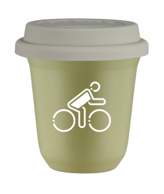 Tasse 150 ml PISTACHE "Cycliste aux couleurs allemandes (blanc)", avec couvercle blanc Tasse 150 ml PISTACHE "Cycliste aux couleurs allemandes (blanc)", avec couvercle blanc