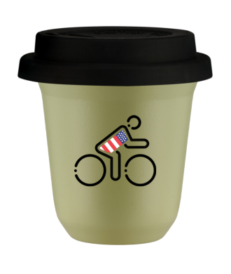 Tasse 150 ml PISTACHE "Cycliste aux couleurs britanniques", avec couvercle noir Tasse 150 ml PISTACHE "Cycliste aux couleurs britanniques", avec couvercle noir
