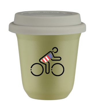 Tasse 150 ml PISTACHE "Cycliste aux couleurs britanniques (noir)", avec couvercle blanc Tasse 150 ml PISTACHE "Cycliste aux couleurs britanniques (noir)", avec couvercle blanc