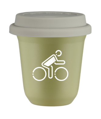 Tasse 150 ml PISTACHE "Cycliste aux couleurs britanniques (blanc)", avec couvercle blanc Tasse 150 ml PISTACHE "Cycliste aux couleurs britanniques (blanc)", avec couvercle blanc