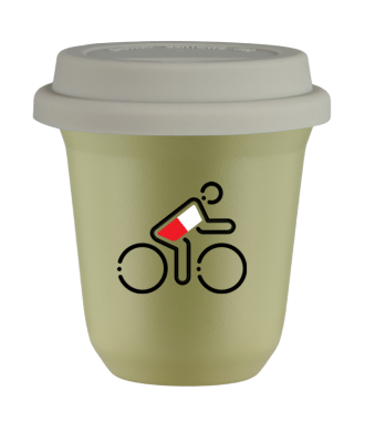 Tasse 150 ml PISTACHE "Cycliste aux couleurs polonaises", avec couvercle blanc Tasse 150 ml PISTACHE "Cycliste aux couleurs polonaises", avec couvercle blanc