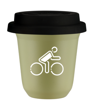 Tasse 150 ml PISTACHE "Cycliste aux couleurs polonaises (blanc)", avec couvercle noir Tasse 150 ml PISTACHE "Cycliste aux couleurs polonaises (blanc)", avec couvercle noir