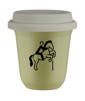Tasse 150 ml PISTACHE "Équitation 1", avec couvercle blanc Tasse 150 ml PISTACHE "Équitation 1", avec couvercle blanc