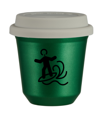 Tasse 80 ml VERT MÉTALLIQUE "Planche à voile", avec couvercle blanc Tasse 80 ml VERT MÉTALLIQUE "Planche à voile", avec couvercle blanc