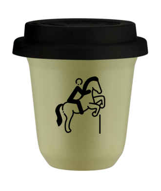Tasse 150 ml PISTACHE "Équitation 1 (noir)", avec couvercle noir Tasse 150 ml PISTACHE "Équitation 1 (noir)", avec couvercle noir