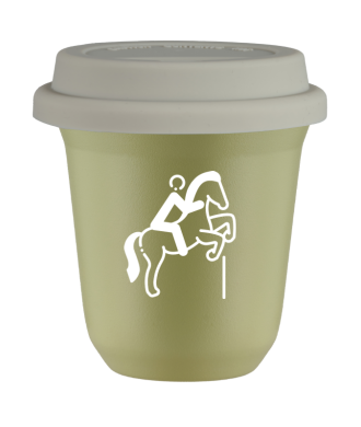 Tasse 150 ml PISTACHE "Équitation 1 (blanc)", avec couvercle blanc Tasse 150 ml PISTACHE "Équitation 1 (blanc)", avec couvercle blanc