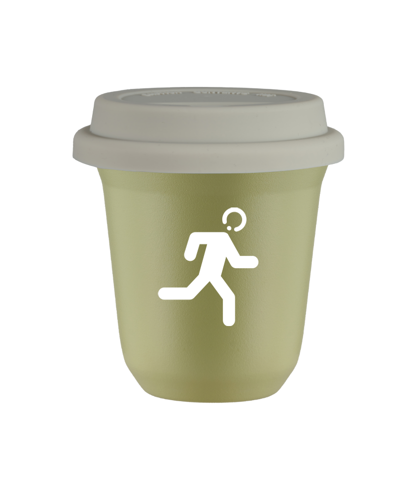 Tasse 150 ml PISTACHE "Coureur (blanc)", avec couvercle blanc Tasse 150 ml PISTACHE "Coureur (blanc)", avec couvercle blanc