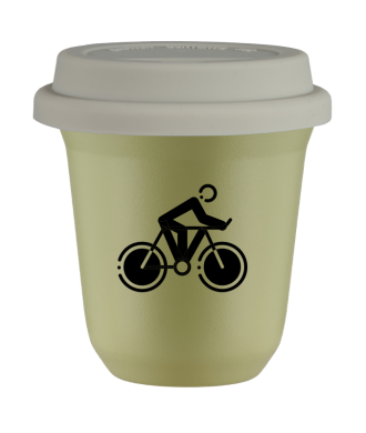 Tasse 150 ml PISTACHE "Cyclisme 2", avec couvercle blanc Tasse 150 ml PISTACHE "Cyclisme 2", avec couvercle blanc
