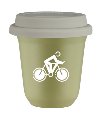Tasse 150 ml PISTACHE "Cyclisme 2 (blanc)", avec couvercle blanc Tasse 150 ml PISTACHE "Cyclisme 2 (blanc)", avec couvercle blanc