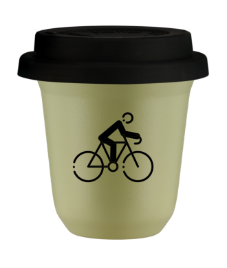 Tasse 150 ml PISTACHE "Cyclisme 3", avec couvercle noir Tasse 150 ml PISTACHE "Cyclisme 3", avec couvercle noir