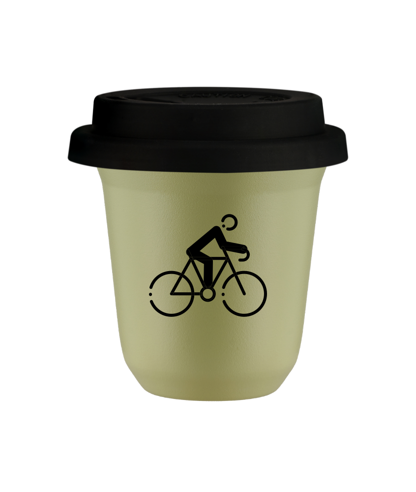 Tasse 150 ml PISTACHE "Cyclisme 3", avec couvercle noir