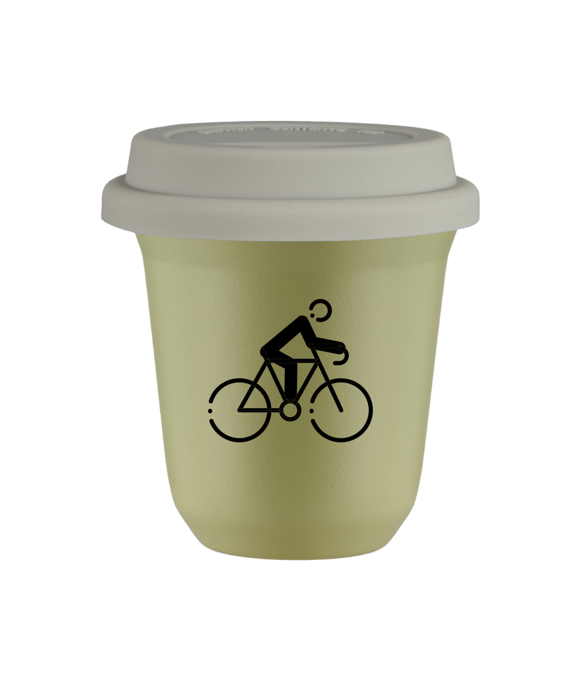 Tasse 150 ml PISTACHE "Cyclisme 3", avec couvercle blanc