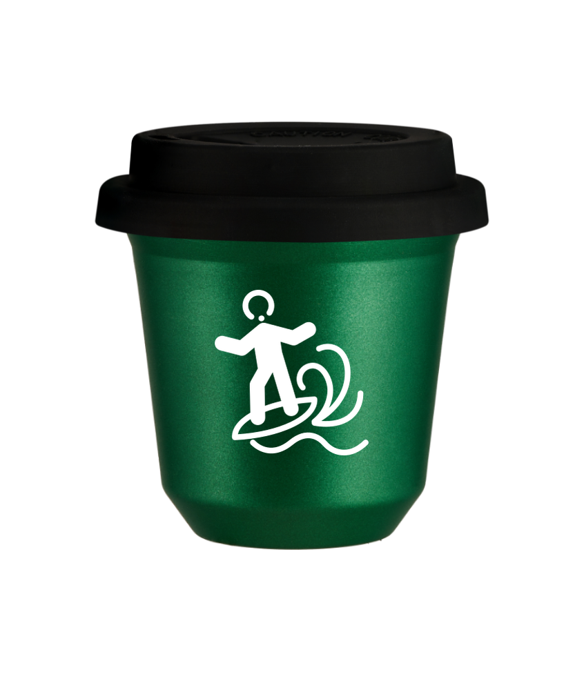 Tasse 80 ml VERT MÉTALLIQUE "Planche à voile (blanc)", avec couvercle noir Tasse 80 ml VERT MÉTALLIQUE "Planche à voile (blanc)", avec couvercle noir