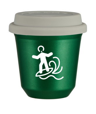 Tasse 80 ml VERT MÉTALLIQUE "Planche à voile (blanc)", avec couvercle blanc Tasse 80 ml VERT MÉTALLIQUE "Planche à voile (blanc)", avec couvercle blanc