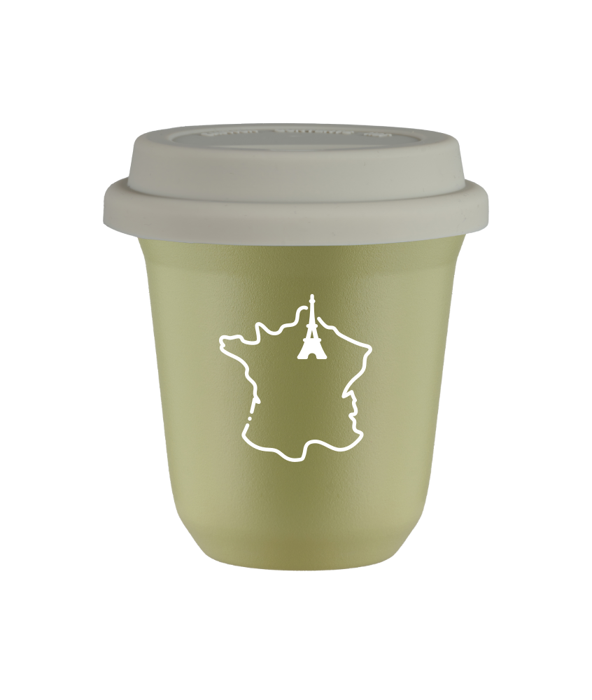 Tasse 150 ml PISTACHE "France (blanc)", avec couvercle blanc