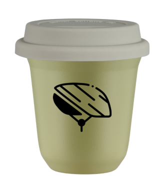 Tasse 150 ml PISTACHE "Casque (noir)", avec couvercle blanc Tasse 150 ml PISTACHE "Casque (noir)", avec couvercle blanc