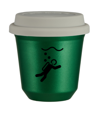 Tasse 80 ml VERT MÉTALLIQUE "Plongée", avec couvercle blanc Tasse 80 ml VERT MÉTALLIQUE "Plongée", avec couvercle blanc