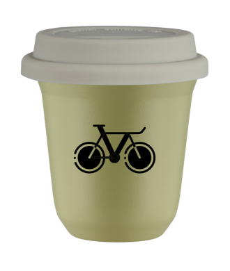 Tasse 150 ml PISTACHE "Vélo 1 (noir)", avec couvercle blanc Tasse 150 ml PISTACHE "Vélo 1 (noir)", avec couvercle blanc