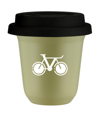 Tasse 150 ml PISTACHE "Vélo 1 (blanc)", avec couvercle noir Tasse 150 ml PISTACHE "Vélo 1 (blanc)", avec couvercle noir