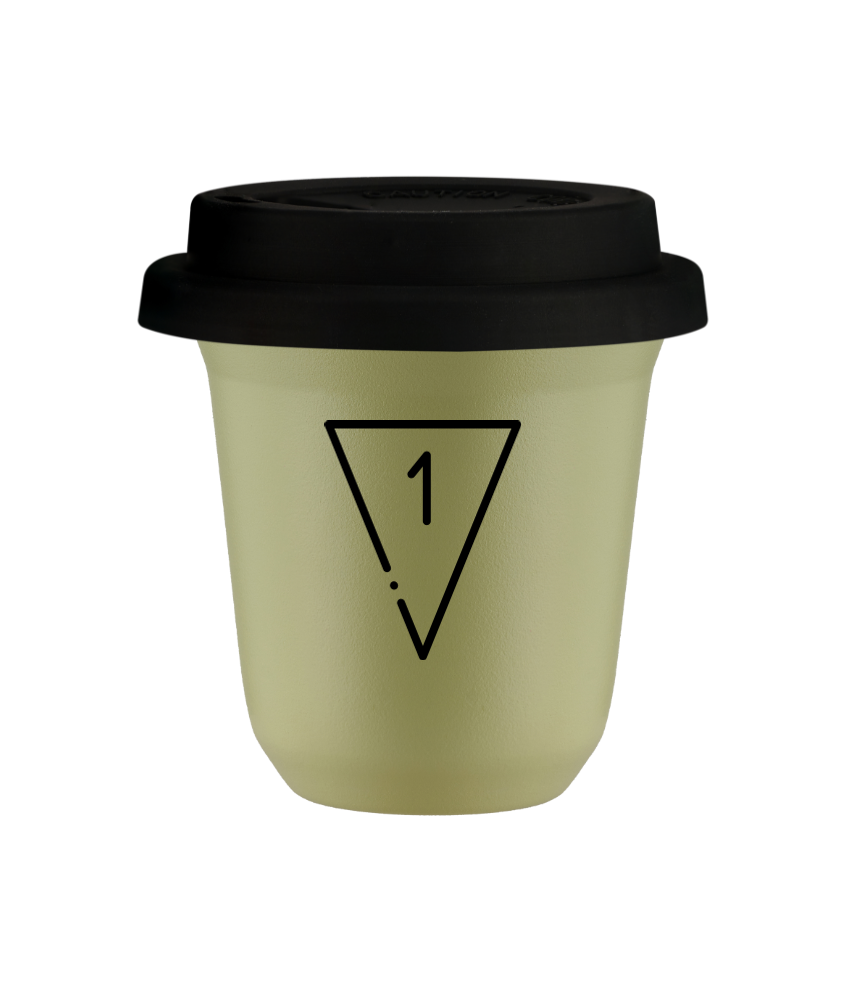 Tasse 150 ml PISTACHE "1", avec couvercle noir