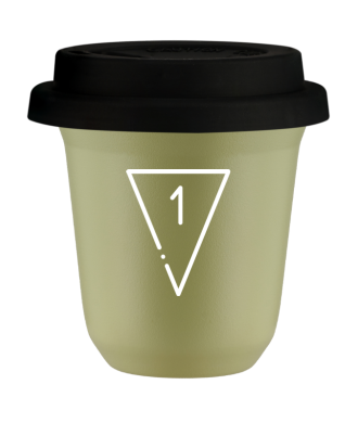 Tasse 150 ml PISTACHE "1 (blanc)", avec couvercle noir Tasse 150 ml PISTACHE "1 (blanc)", avec couvercle noir