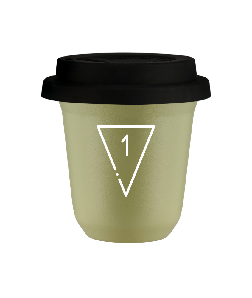 Tasse 150 ml PISTACHE "1 (blanc)", avec couvercle noir