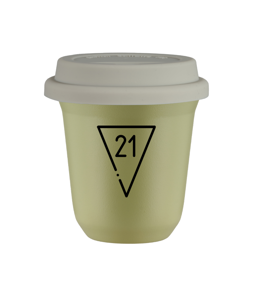 Tasse 150 ml PISTACHE "21", avec couvercle blanc